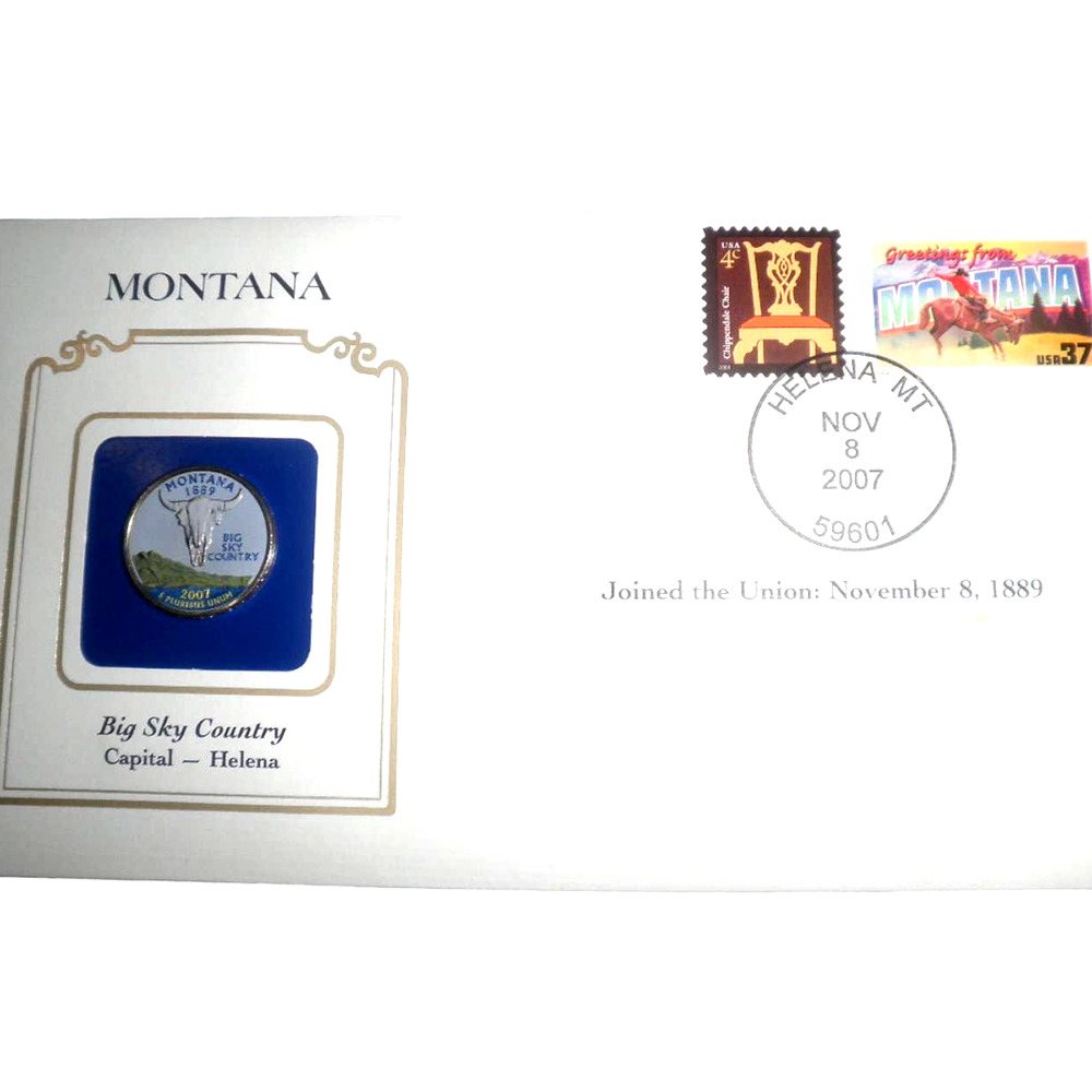 MONTANA COLORIZED QUARTER & FIRST DAY COVER BY POSTAL COMMEMORATIVE SOCIETY